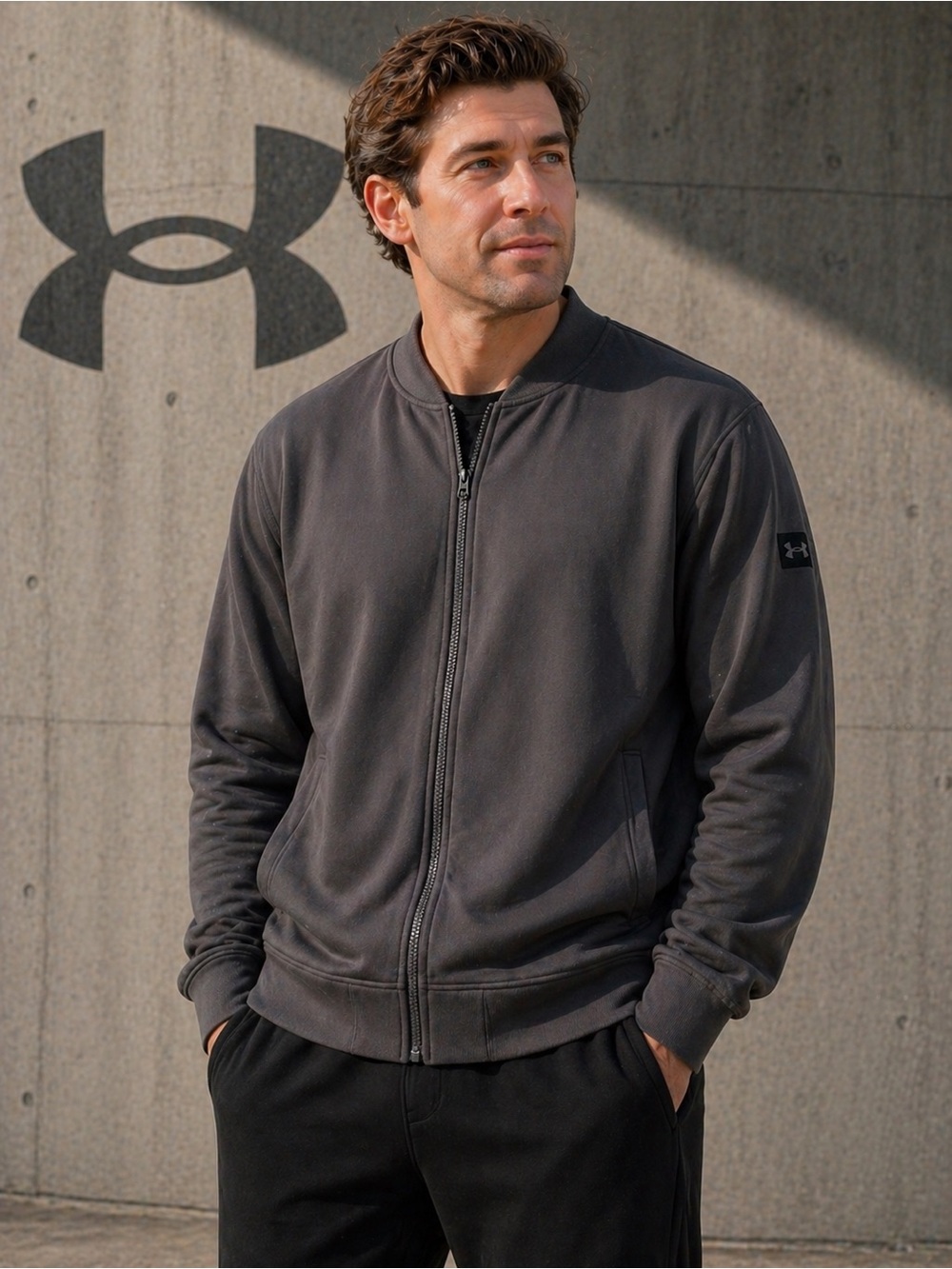 Under Armour ColdGear Full Zip Jacket Stone Mens LG Loose Fit Athletic